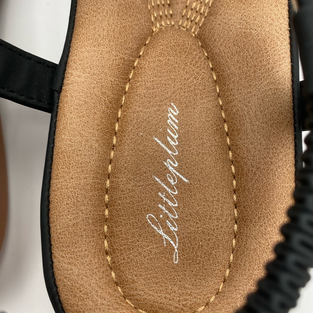 Littleplum Boho Beaded Embellished Thong Sandals Black & Tan Size 43 US 11 - Picture 5 of 8